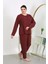 Kadın Büyük Beden Uzun Kol Penye Pijama Takımı Bordo 6