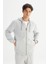 Regular Fit Normal Kesşim Kapüşonlu Fermuarlı Gri Melanj Sweatshirt Ceket 3
