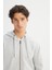 Regular Fit Normal Kesşim Kapüşonlu Fermuarlı Gri Melanj Sweatshirt Ceket 4
