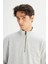 Regular Fit Normal Kesim Kapüşonlu Fermuar Detaylı Gri Melanj Sweatshirt 4