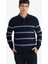 Standart Fit Polo Yaka Çizgili Triko Kazak F2772AX25WN 1