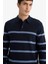 Standart Fit Polo Yaka Çizgili Triko Kazak F2772AX25WN 4