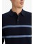 Standart Fit Polo Yaka Çizgili Triko Kazak F2772AX25WN 5