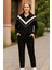 Siyah Şerit Detaylı Fermuarlı Kadın Eşofman Takımı 1