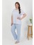 Kadın Büyük Beden Kısa Kol Penye Pijama Takımı Mavi 3