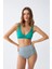 Kadın Yeşil Pedli Geometrik Desenli Yüksek Bel Bikini Takımı 5