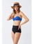 Kadın Straplez Mavi Yüksek Bel Bikini Takımı 4