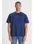 Loose Fit Rahat Kesim %100 Pamuk Bisiklet Yaka Lacivert Tişört 5
