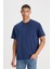 Loose Fit Rahat Kesim %100 Pamuk Bisiklet Yaka Lacivert Tişört 6