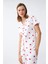 Kadın Beyaz Kırmızı Kalpli Önden Düğmeli Pijama Takımı 5