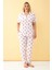 Kadın Beyaz Kırmızı Kalp Desenli Önden Düğmeli Büyük Beden Pijama Takımı 1