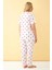 Kadın Beyaz Kırmızı Kalp Desenli Önden Düğmeli Büyük Beden Pijama Takımı 5