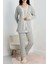 Gri Çizgili 3lü Vizon Pijama Set 1