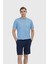 Açık Mavi Jakarlı Bisiklet Yaka %100 Pamuk T-Shirt 1