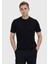 Siyah Jakarlı Bisiklet Yaka %100 Pamuk T-Shirt 1
