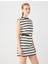 Ekru Bisiklet Yaka Kolsuz Çizgili Örme Mini Elbise 3