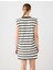 Ekru Bisiklet Yaka Kolsuz Çizgili Örme Mini Elbise 5