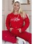 Kırmızı Self Love Desenli Kanguru Cepli Peluş Polar Pijama Takımı 1