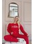 Kırmızı Self Love Desenli Kanguru Cepli Peluş Polar Pijama Takımı 3