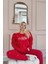 Kırmızı Self Love Desenli Kanguru Cepli Peluş Polar Pijama Takımı 4
