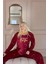 Bordo Brave Desenli Kanguru Cepli Peluş Polar Pijama Takımı 2