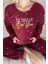 Bordo Brave Desenli Kanguru Cepli Peluş Polar Pijama Takımı 5