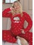 Kırmızı Vibes Desenli Kanguru Cepli Peluş Polar Pijama Takımı 1