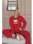 Kırmızı Vibes Desenli Kanguru Cepli Peluş Polar Pijama Takımı 2