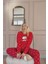 Kırmızı Vibes Desenli Kanguru Cepli Peluş Polar Pijama Takımı 4