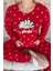 Kırmızı Vibes Desenli Kanguru Cepli Peluş Polar Pijama Takımı 5