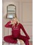 Bordo You Desenli Kapşonlu Peluş Polar Pijama Takımı 3