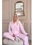 Toz Pembe Dotted Desenli Önden Düğmeli Peluş Polar Pijama Takımı 4