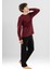 Erkek Pamuklu Bisiklet Yaka Baskılı Uzun Kollu Pijama Takımı 9802 Bordo 3