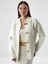Kadın Ekru Doğal Yün Dokulu Oversize Ceket 2
