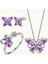 Set Günlük Giyim & Iş Yeri Purple Butterfly Zincirli Kolye & Yüzük & Küpe Seti 1