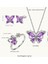 Set Günlük Giyim & Iş Yeri Purple Butterfly Zincirli Kolye & Yüzük & Küpe Seti 2