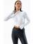 Kadın Dik Yaka Parmak Geçirmeli Fermuarlı Crop Sweatshirt Beyaz - 26K 1776 4