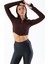 Kadın Dik Yaka Parmak Geçirmeli Fermuarlı Crop Sweatshirt Kahverengi - 26K 1776 1