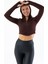 Kadın Dik Yaka Parmak Geçirmeli Fermuarlı Crop Sweatshirt Kahverengi - 26K 1776 2