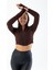Kadın Dik Yaka Parmak Geçirmeli Fermuarlı Crop Sweatshirt Kahverengi - 26K 1776 3