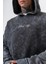 Erkek Mask Off Baskılı Yıkamalı Kapüşonlu Oversize Hoodie Siyah 4