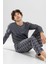 Erkek Pamuklu Bisiklet Yaka Baskılı Uzun Kollu Pijama Takımı 9804 Gri 3
