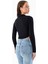 Kadın Polo Yaka Çift Fermuarlı Crop Sweatshirt Siyah - 26K 1785 6