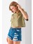 Kadın Bisiklet Yaka %100 Pamuk Basic Crop T-Shirt Haki - 925007 2
