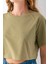 Kadın Bisiklet Yaka %100 Pamuk Basic Crop T-Shirt Haki - 925007 7
