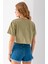 Kadın Bisiklet Yaka %100 Pamuk Basic Crop T-Shirt Haki - 925007 8