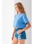 Kadın Bisiklet Yaka %100 Pamuk Basic Crop T-Shirt Mavi - 925007 2