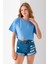 Kadın Bisiklet Yaka %100 Pamuk Basic Crop T-Shirt Mavi - 925007 6