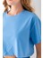Kadın Bisiklet Yaka %100 Pamuk Basic Crop T-Shirt Mavi - 925007 7