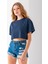 Kadın Bisiklet Yaka %100 Pamuk Basic Crop T-Shirt Lacivert - 925007 5